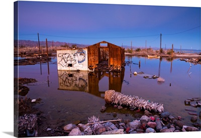 Partially submerged and decomposed remains of town of Bombay Beach