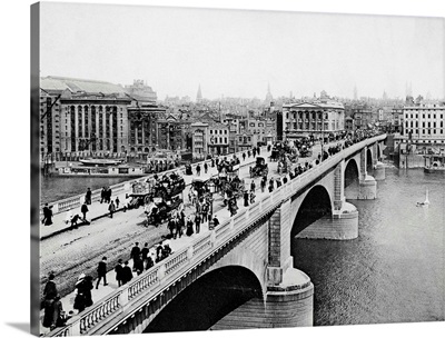 Pedestrians and Vehicles Crossing Bridge, London, England