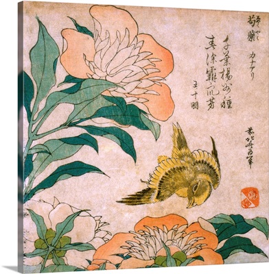 Peony And Canary By Katsushika Hokusai