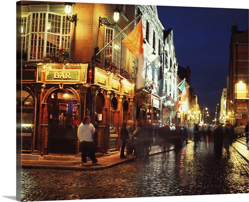 People on the street in temple bar in Dublin, Ireland Wall Art, Canvas ...