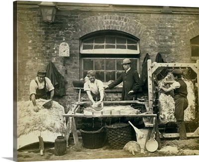 Photograph Of Leather Workers Preparing Skins At Bevingtons And Sons
