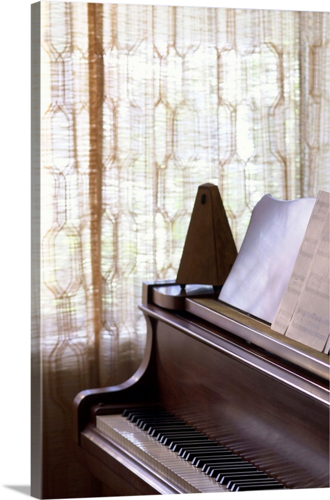 Piano with metronome and sheet music Solid-Faced Canvas Print