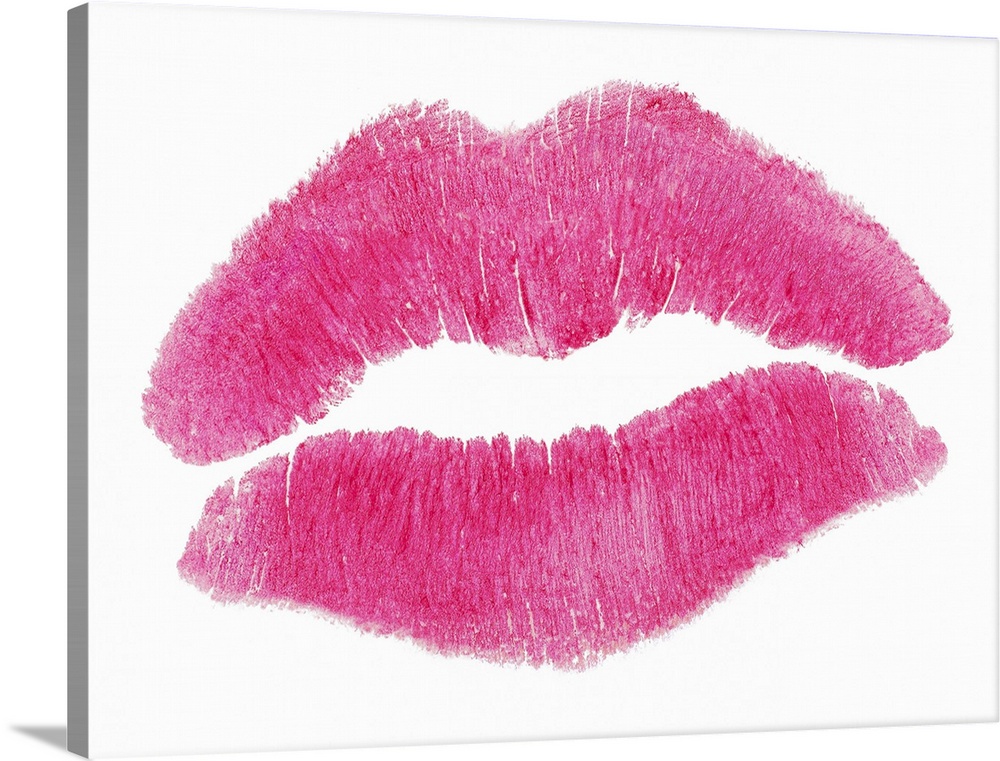 Hot Pink Lipstick Kiss on white background