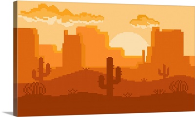 Pixel Art Of Desert In The Afternoon