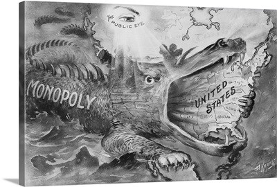 Political Cartoon of Monopoly Devouring United States