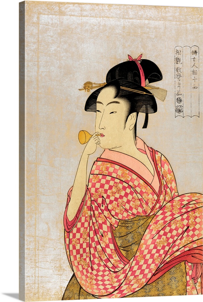 Poppen o fuku musume (Young Lady Blowing on a Poppin), Ukiyo-e woodcut print, 1790, private collection.