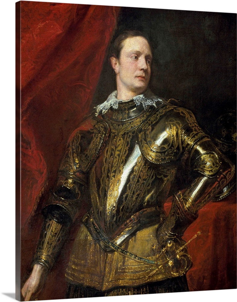 Portrait of a condottiere with golden armor - Painting by sir Anthony Van Dyck (1599-1641) ca 1624, oil on canvas, Dim. 11...