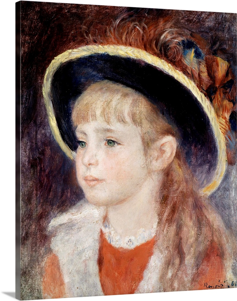 Portrait of a Young Girl in a Blue Hat (portrait of Jeanne (Jane) Henriot), Painting by Auguste Renoir (1841-1919), 1881, ...