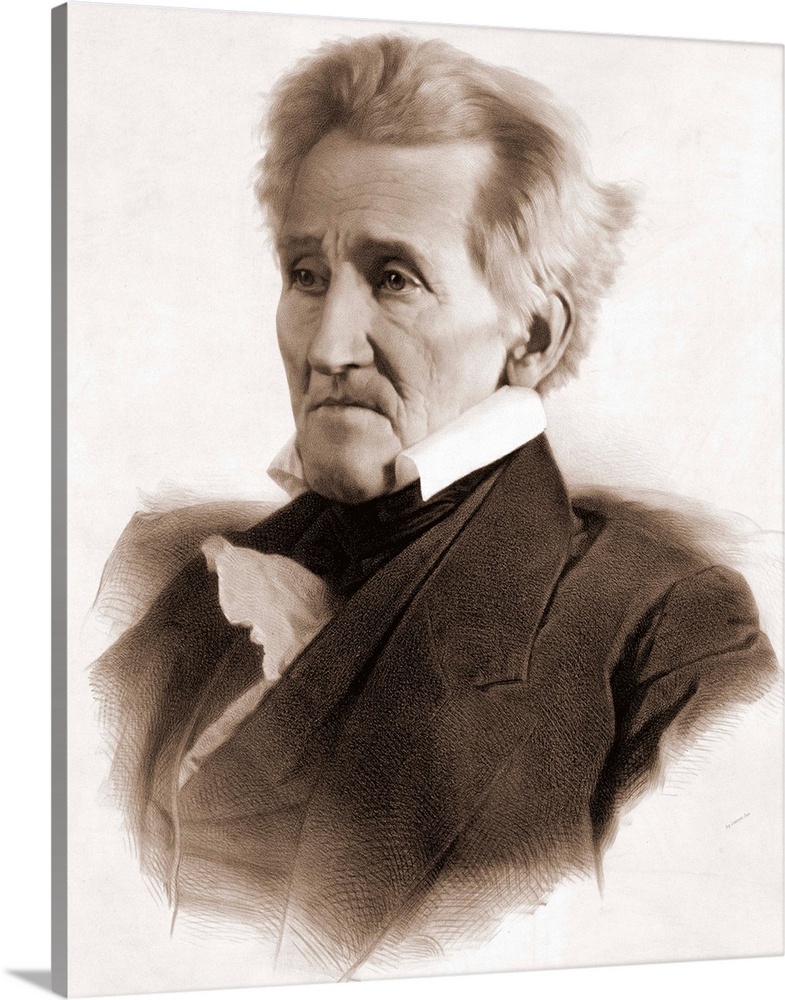 Portrait of Andrew Jackson by LaFosse. Lithograph after a daguerreotype by Matthew Brady, 1856. Printed by Lemercier, Pari...
