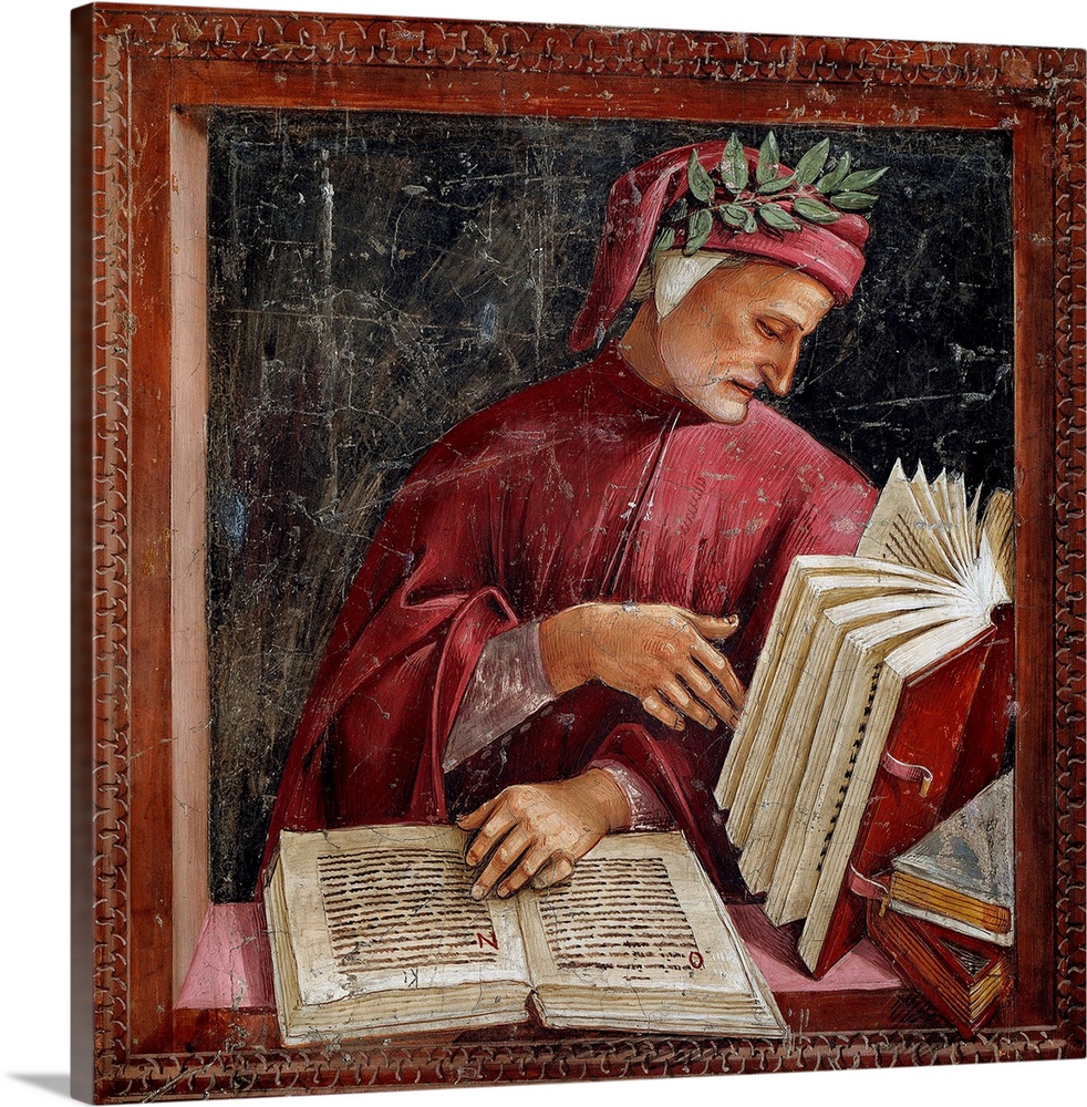 Portrait of Dante Alighieri (1265 - 1321), Fresco by Luca Signorelli (1441 or 1450-1523), 1499-1504, San Brizio Chapel, Ca...