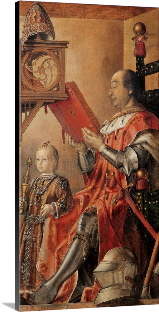 Portrait of Federigo da Montefeltro, Duke of Urbino (1422-82) and his son Guidobaldo (d.1508) - Painting by Pedro Berrugue...