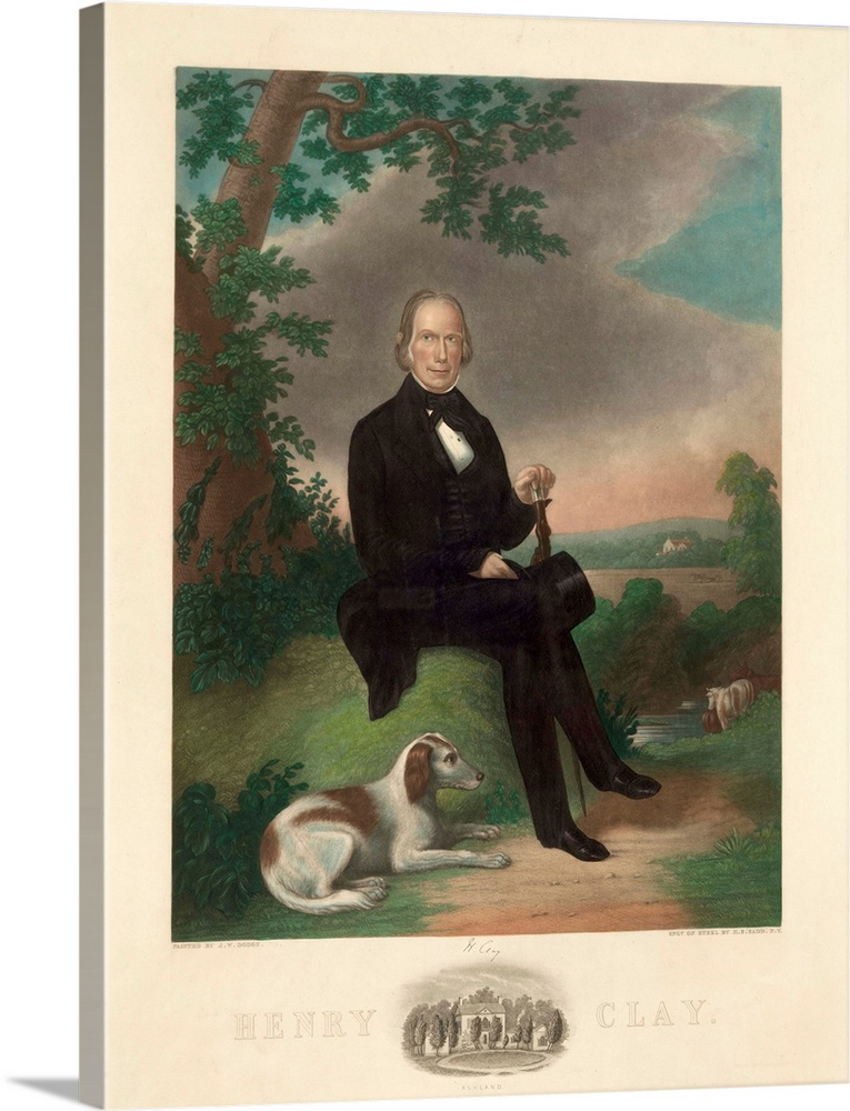 Henry Clay, with a vignette of his home at Ashland, color mezzotint by Henry S. Sadd after a painting by J.W. Dodge, 1843,...