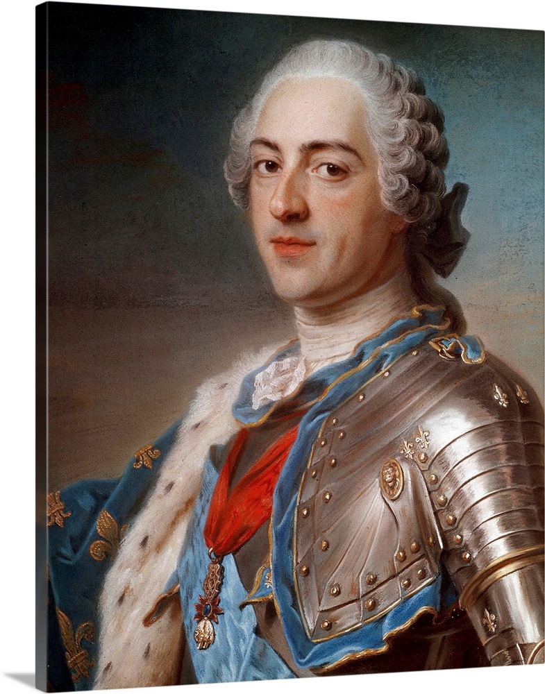 Portrait of Louis XV (1710-1774) in armor, with cords of the order of the Holy Spirit and the Golden Fleece. Pastel painti...