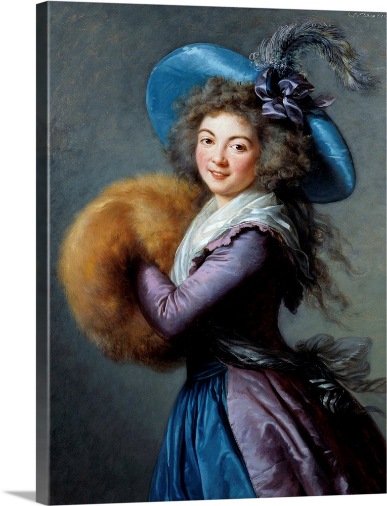 Portrait of Madame Mole-Raymond (1759-1833), French actress of the Italien Comedy with a feathered hat and a muff. Paintin...