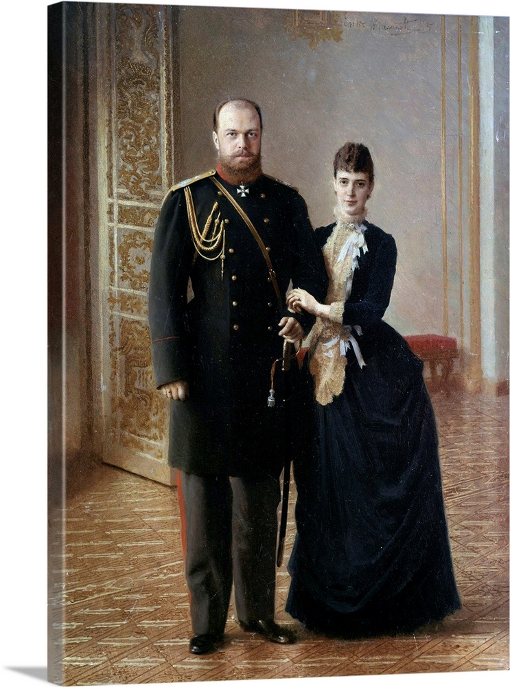 Full-length portrait of Tsar Alexander III of Russia (1845-1895) with his wife Maria Fedorovna. Painting by Ivan Nikolaevi...
