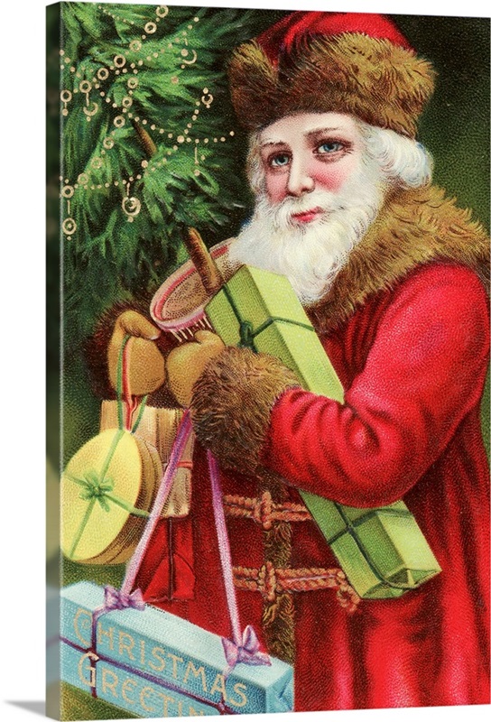 Postcard With Santa Claus Holding Presents Wall Art, Canvas Prints ...