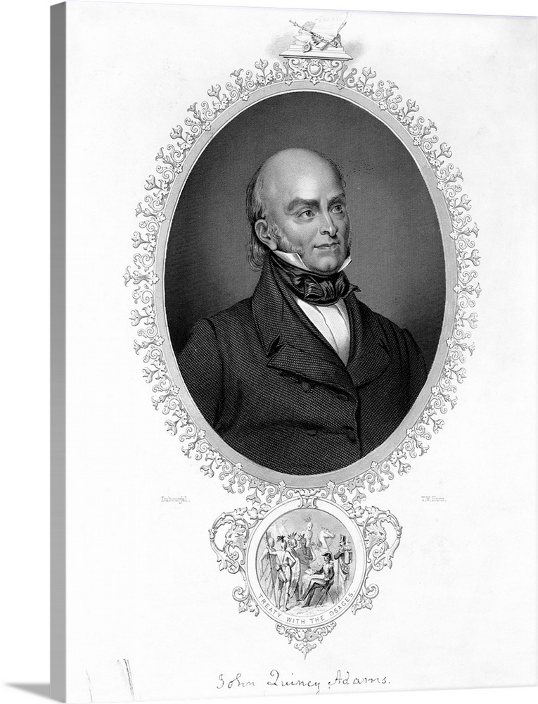 A portrait of John Quincy Adams bears his signature at the bottom. Adams was the sixth President of the United States, and...