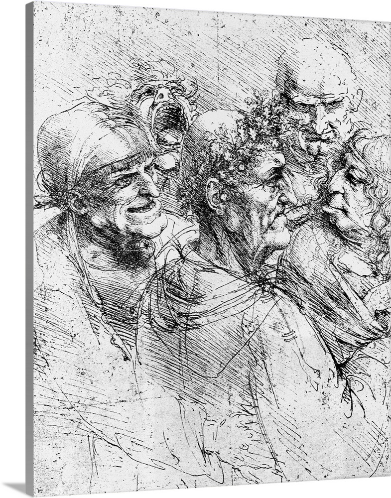 Print After a Drawing of Five Characters in a Comic Scene by Leonardo da Vinci --- Image by .. Bettmann/CORBIS