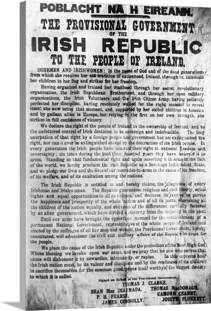 The Poblacht Na H Eireann, the proclamation of the Irish Republic, by the leaders of 1916 Easter Rising, whose names are a...