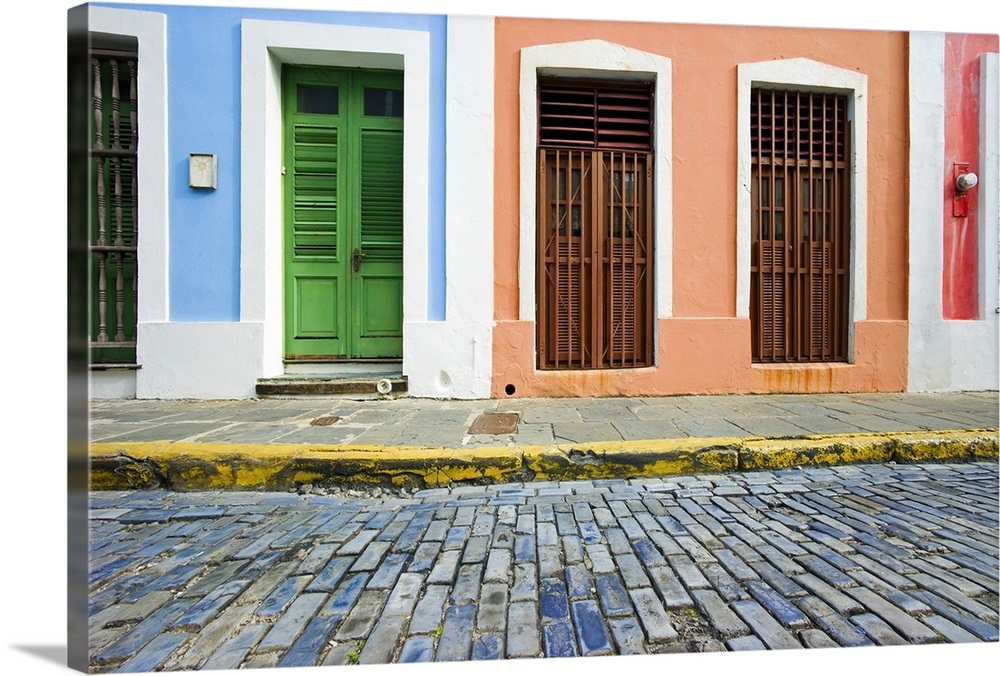 Puerto Rico, Old San Juan, door in houses on brick street Wall Art ...