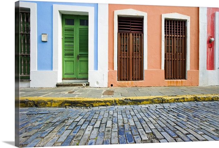 Puerto Rico Old San Juan Door In Houses On Brick Street Wall Art Canvas Prints Framed Prints Wall Peels Great Big Canvas