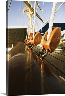 Pulleys on a sailing ship