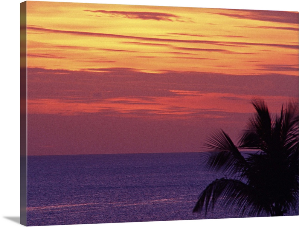 Purple sea with orange sunset