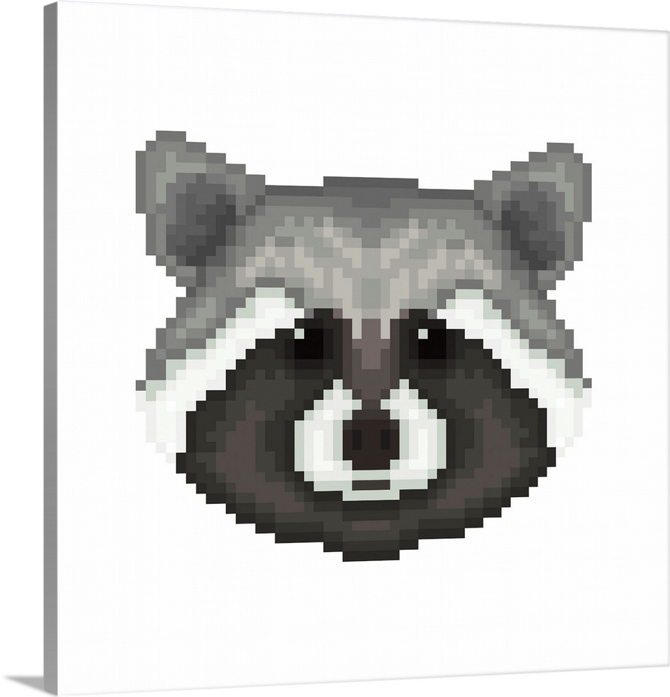 Raccoon Head In Pixel Art Style