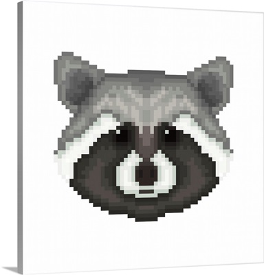Raccoon Head In Pixel Art Style