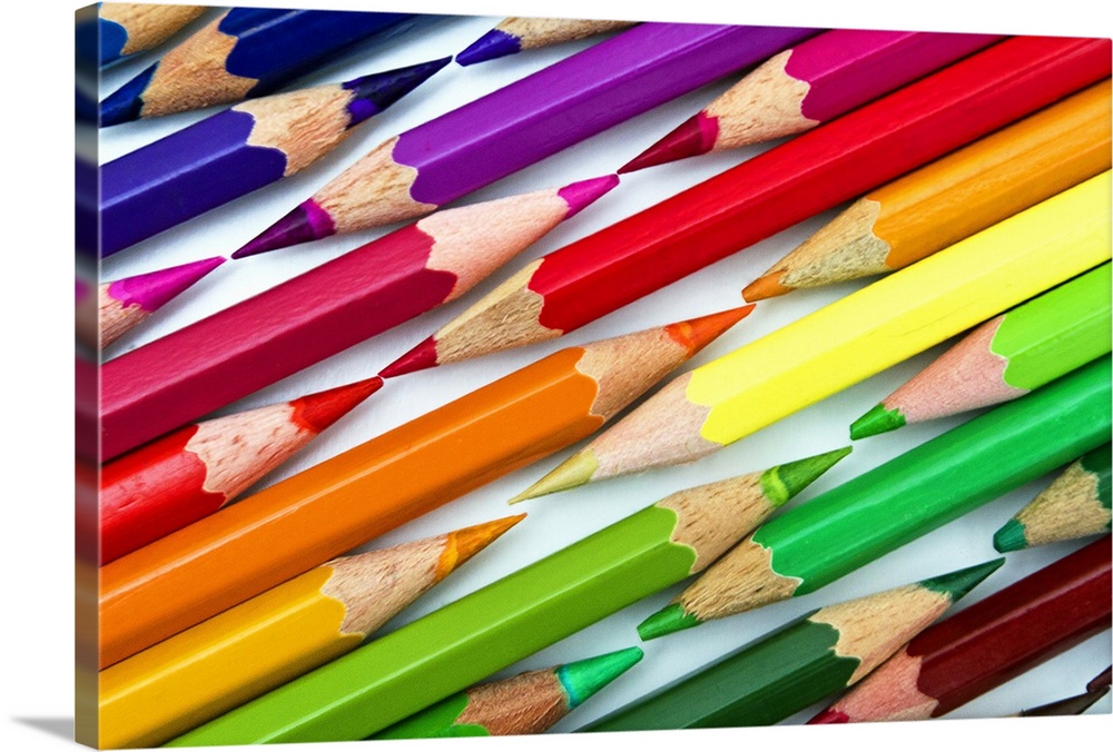 Rainbow Colored Pencils Arranged Tip to Tip. | Large Solid-Faced Canvas Wall Art Print | Great Big Canvas
