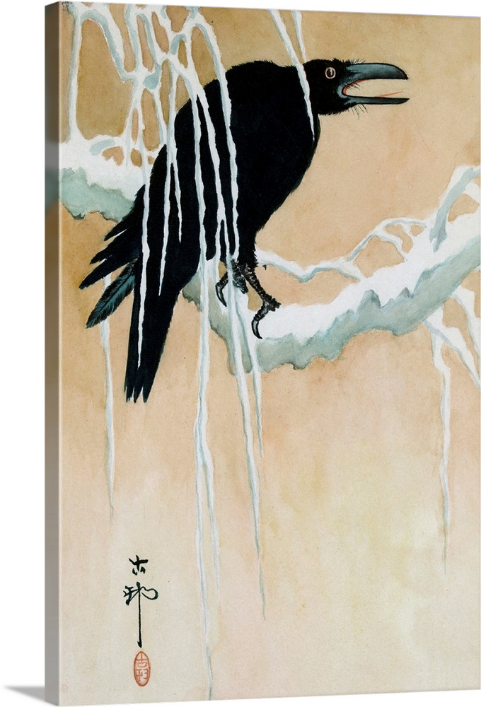 Raven on a Snowy Branch (Yuki yanagi ni karasu). Printed circa 1880-90. Color woodcut. Private collection.