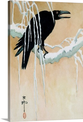 Raven On A Snowy Branch By Koson Ikeda