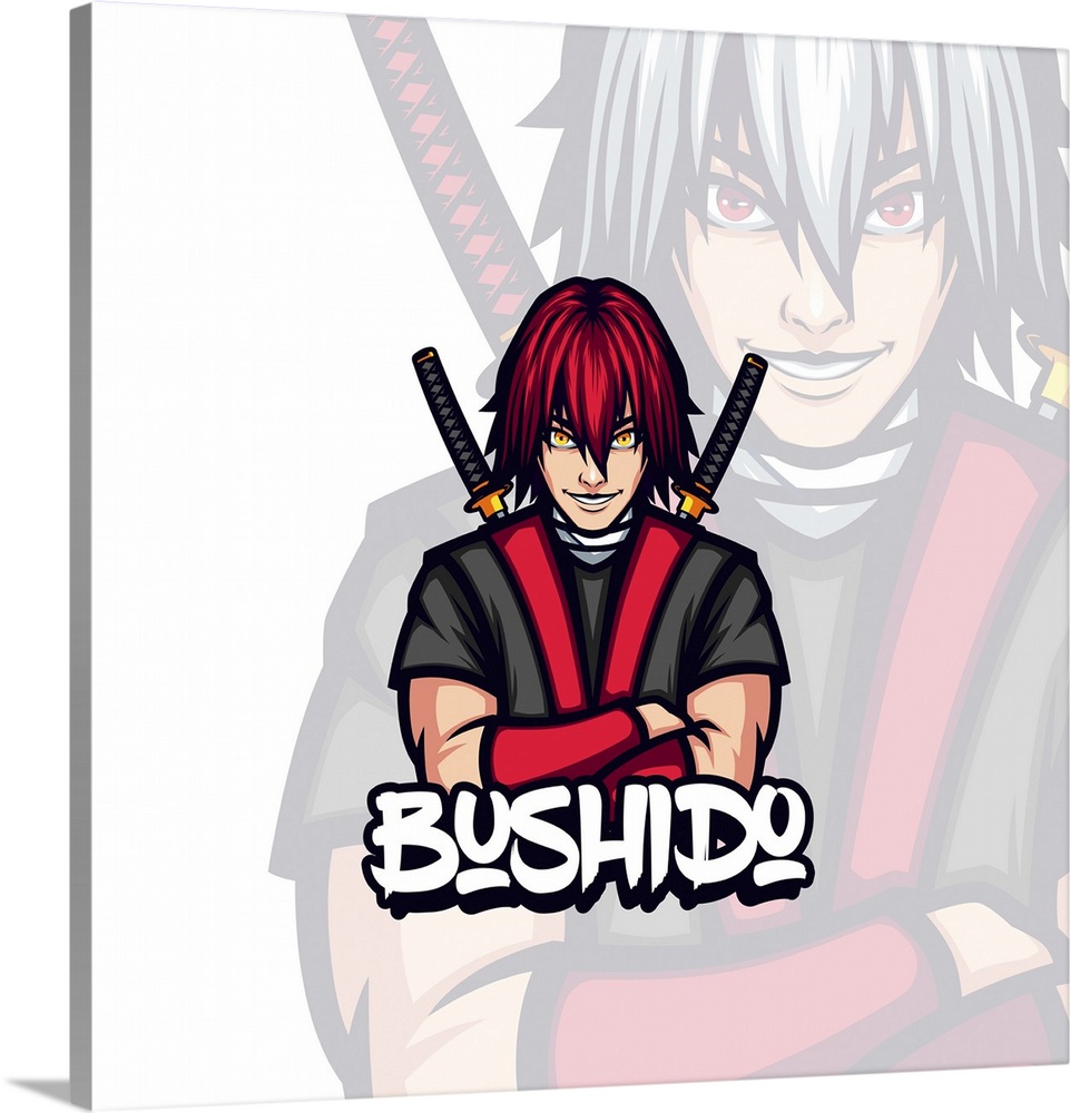 Red haired bushido. Ronin samurai mascot illustration.
