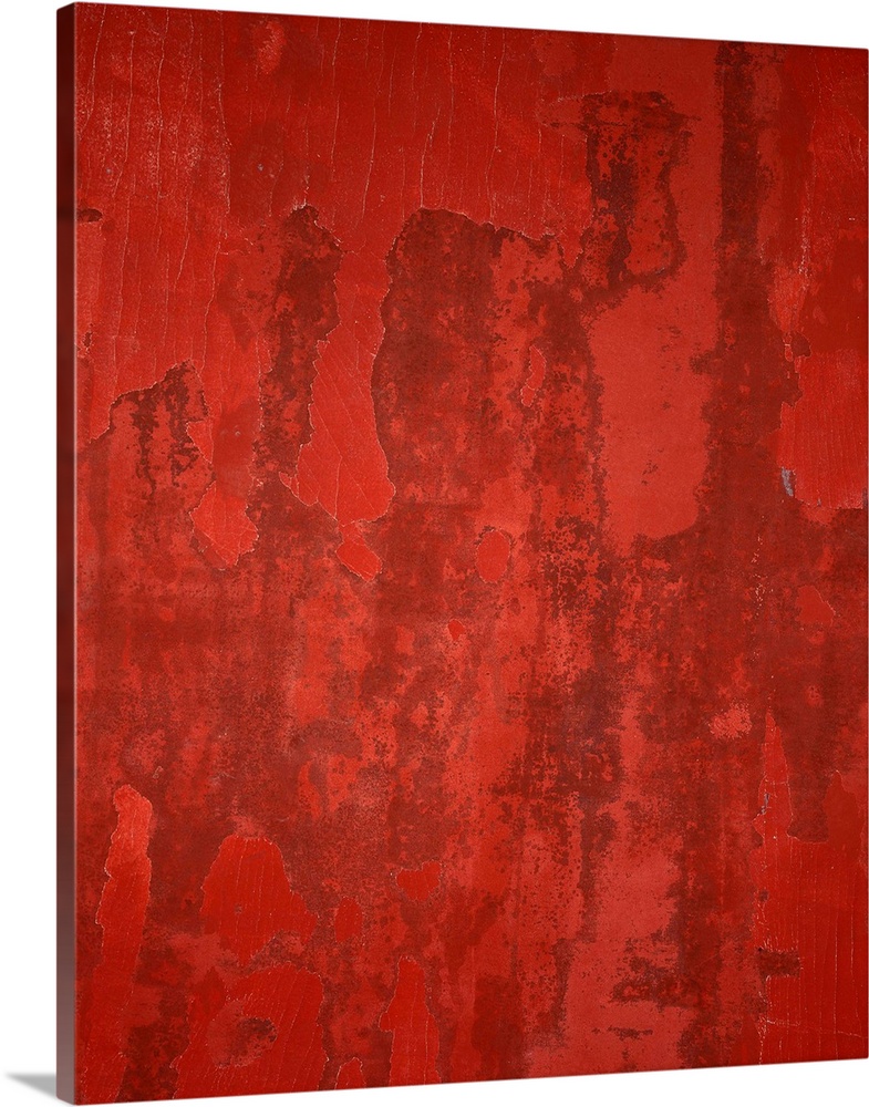 Originally a contemporary abstract painting with red rust-like, peeled paint texture. Our canvases are digital prints prod...