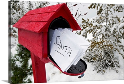 Red Post Box Containing Letters to Santa