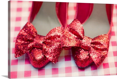 Red shoes with glitter and bows