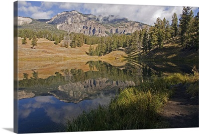 Reflection on Trout Lake in Yellowstone National Park.