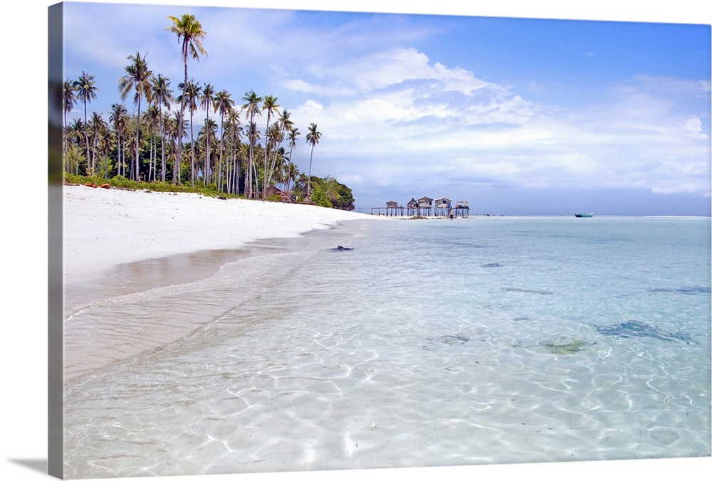 Remote island with beautiful sandy beach, crystal clear sea water and coconut tree.