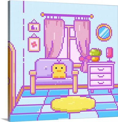 Retro Duck In Living Room Pixel Art