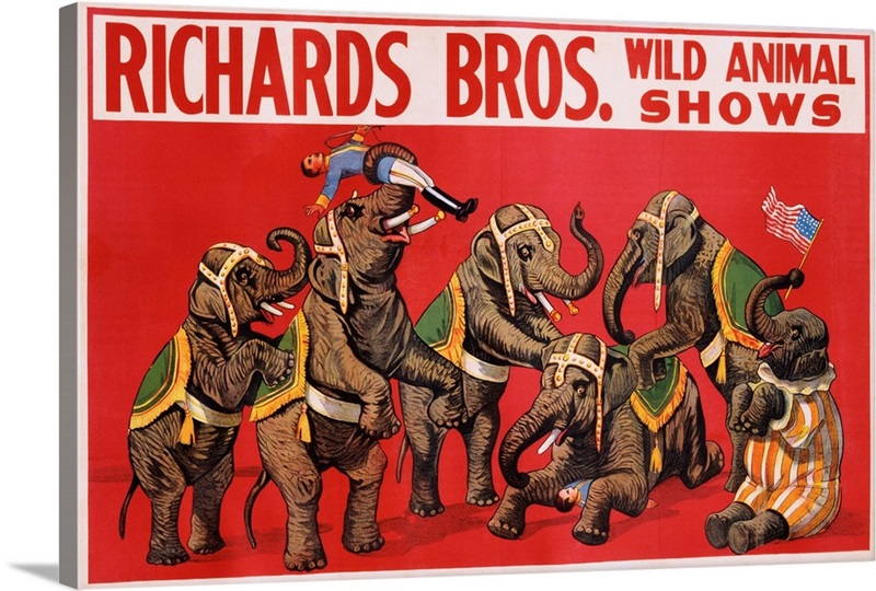 Richards Bros. Wild Animal Shows Poster Wall Art, Canvas Prints, Framed