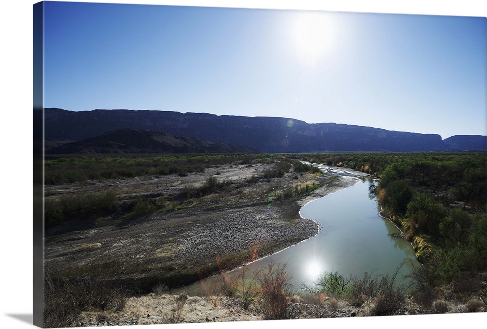 The Rio Grande river at Big Bend Park in West Texas. Mexico is on the left of the frame and the United States on the right.