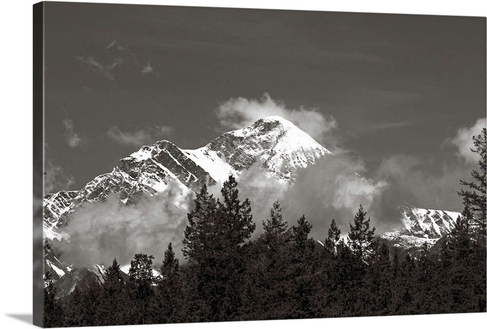 Rocky mountains covered with snow in Jasper, Alberta.