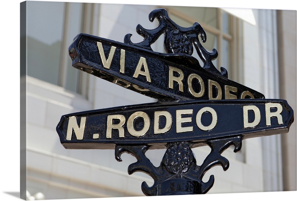 California, Los Angeles, Beverly Hills, Rodeo Drive Sign | Large Solid-Faced Canvas Wall Art Print | Great Big Canvas