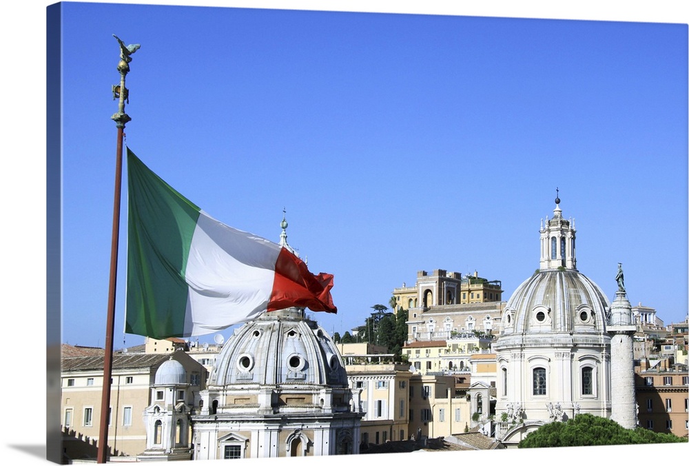 Roma Rome skyline with Italian flag.