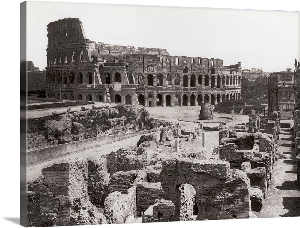 Rome, Italy: A general view of the ruins surrounding the ancient Colosseum and the Colosseum itself, built AD 65-80, under...
