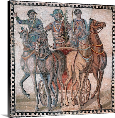 Roman mosaic with charioteer in a quadriga