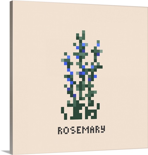 Rosemary Bush Pixel Art Stretched Canvas Print