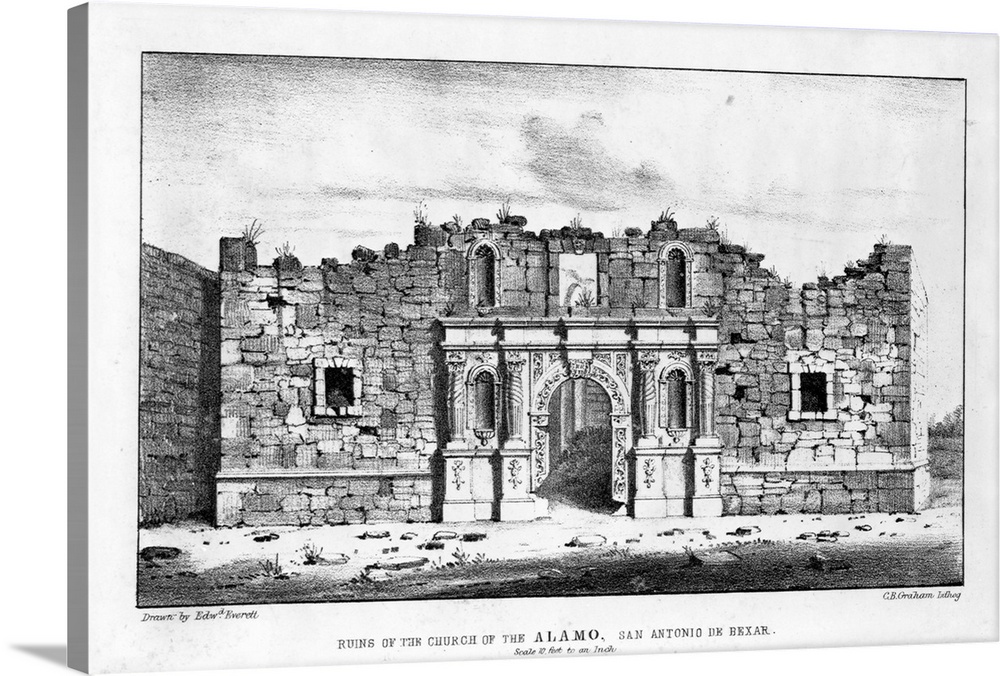 Ruins of the church of the Alamo, San Antonio de Bexar, 1845. | Location: San Antonio de Bexar, Mexico.