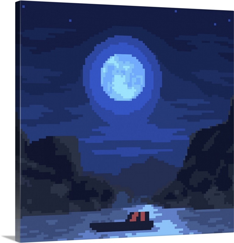 Rural Lake Night Pixel Art | Great Big Canvas