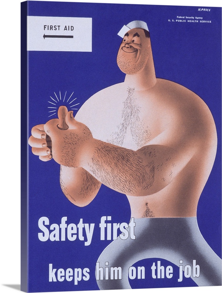 1940s --- Safety First Keeps Him on the Job Poster by Price --- Image by .. K.J. Historical/CORBIS